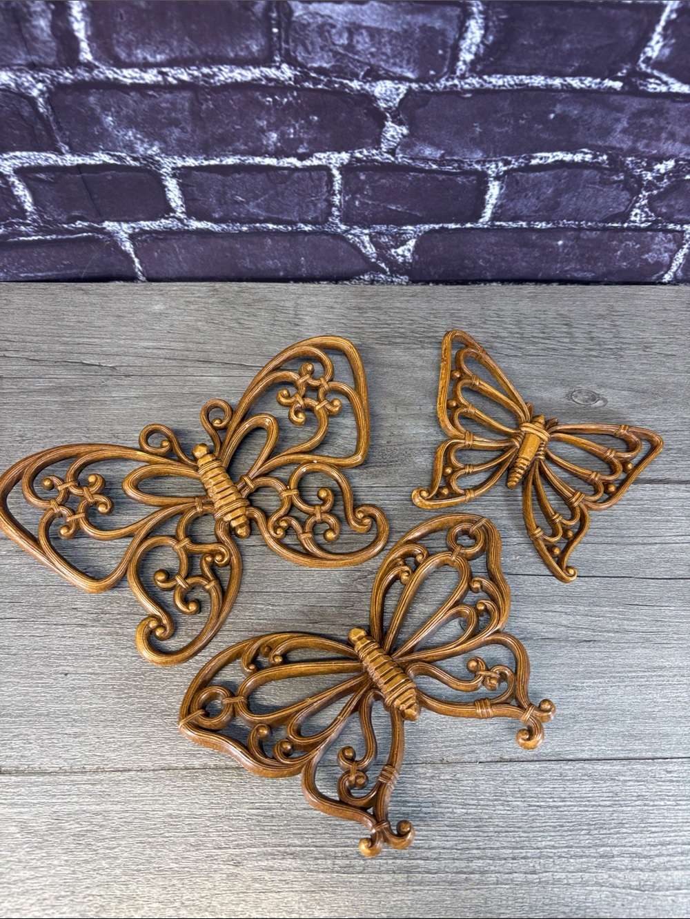 Vintage Filligree Faux Wicker Butterflies Set